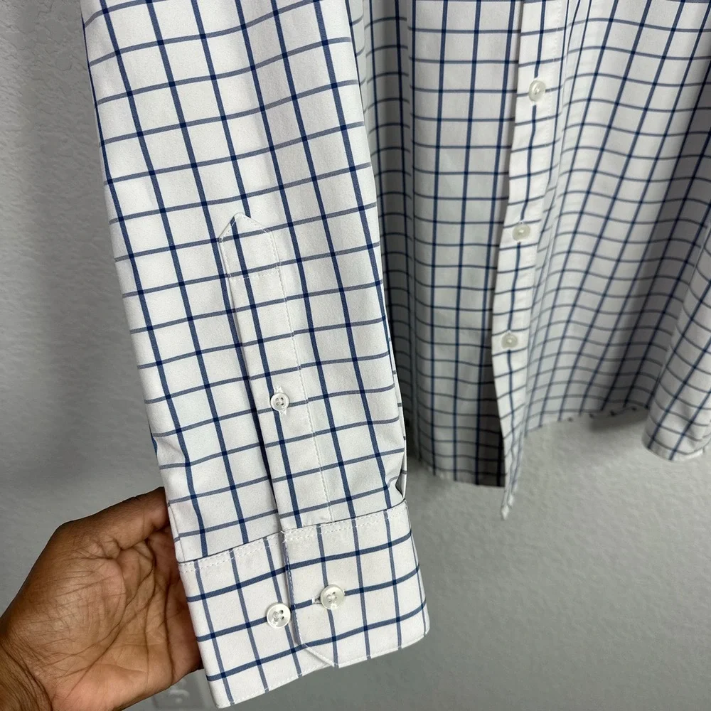 Mizzen+Main Shirt Mens XXL Trim Blue Plaid Grid Button Performance Career Preppy